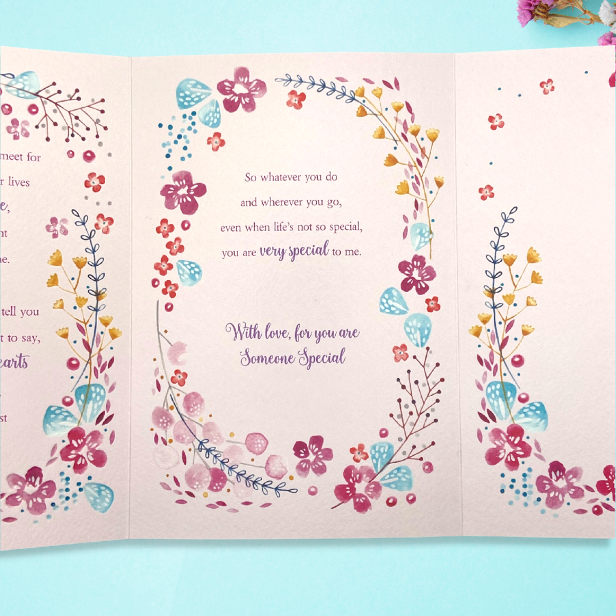Last two pages with more floral decorations and verse