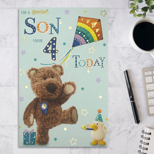 Son 4th Birthday Card - Barley Bear
