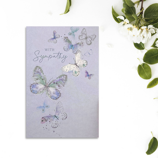 Sympathy Card Open - Blue Butterflies