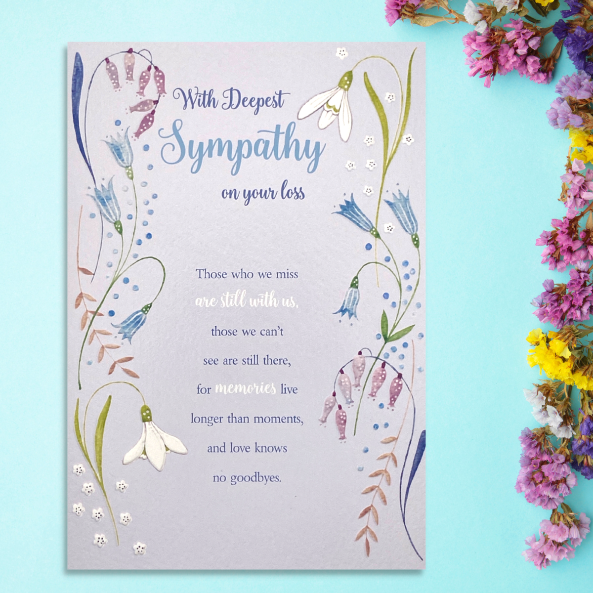 Grey card with floral border and verse