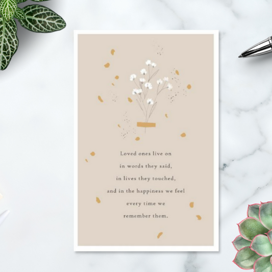 Muted taupe colour card with flowers, verse and gold leaf