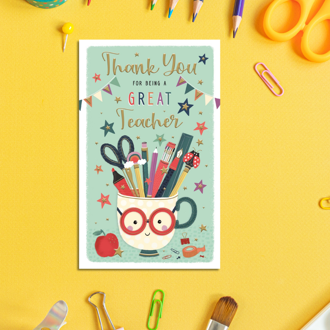 Teacher Thank You Card - Smiley Pencil Pot