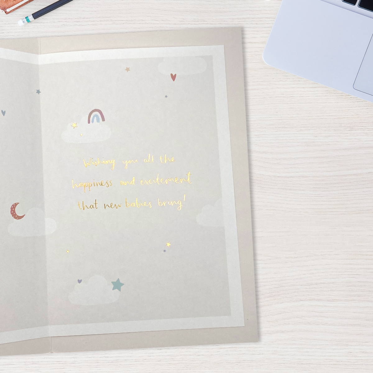 Inside image with full colour printed insert with gold foil text