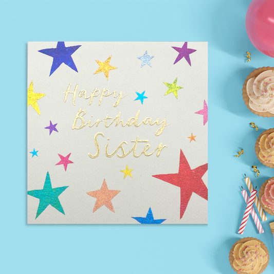 Square card with bright coloured stars