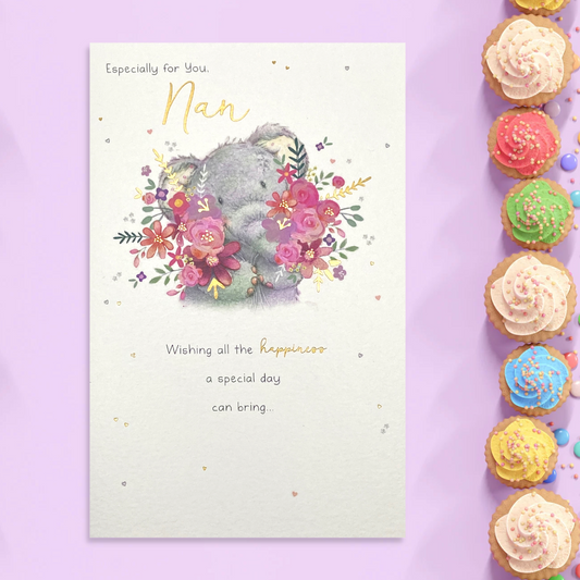 Cute elephant with bunch of flowers and verse