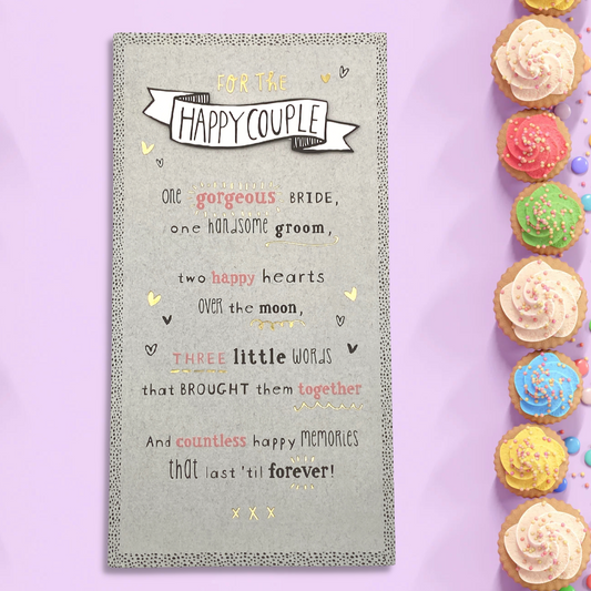 Slim grey card with dotty border and hearts with verse