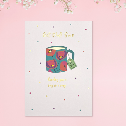 White card with floral mug and amber colour jewel elements