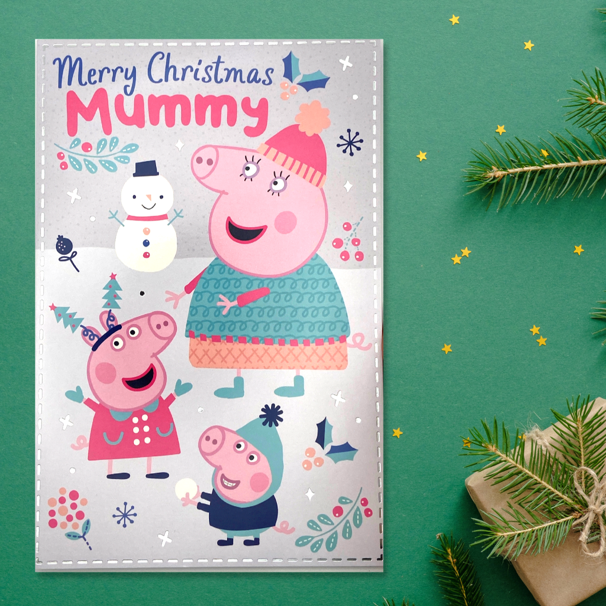 Pink and lilac theme card with peppa and friends