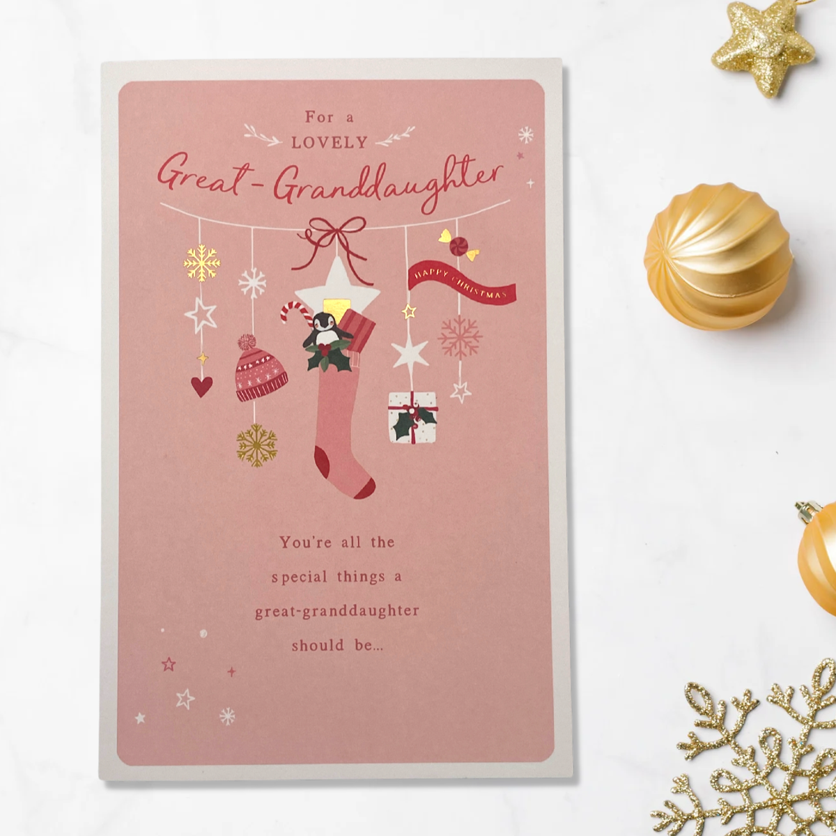 Pink card with stocking and verse