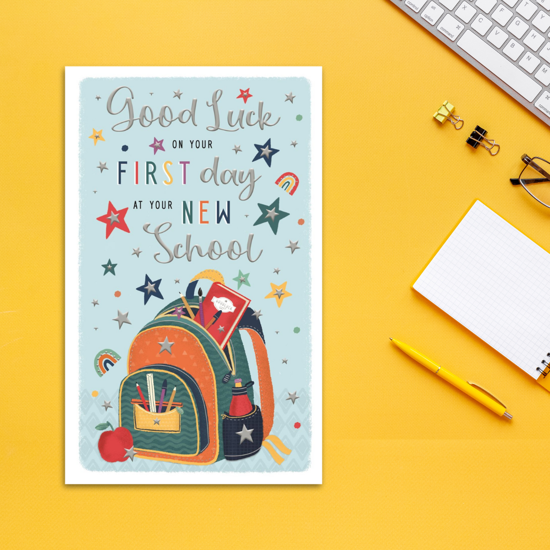 Good Luck In New School Card - 1st Day Backpack