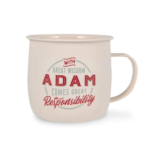 Outdoor Mug in ivory melamine with red and grey text reading - With Great Wisdom Comes Great Responsibility.