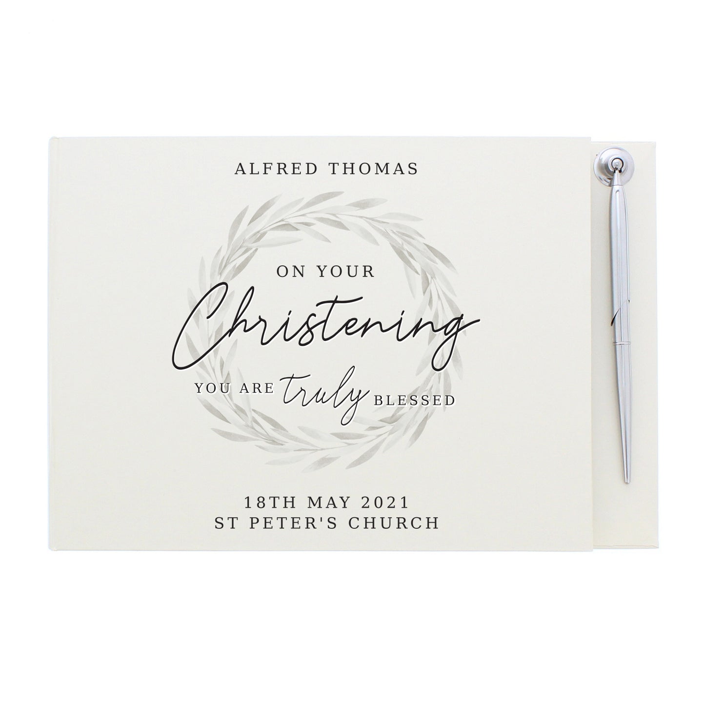 Personalised Christening Hardback Guest Book & Pen