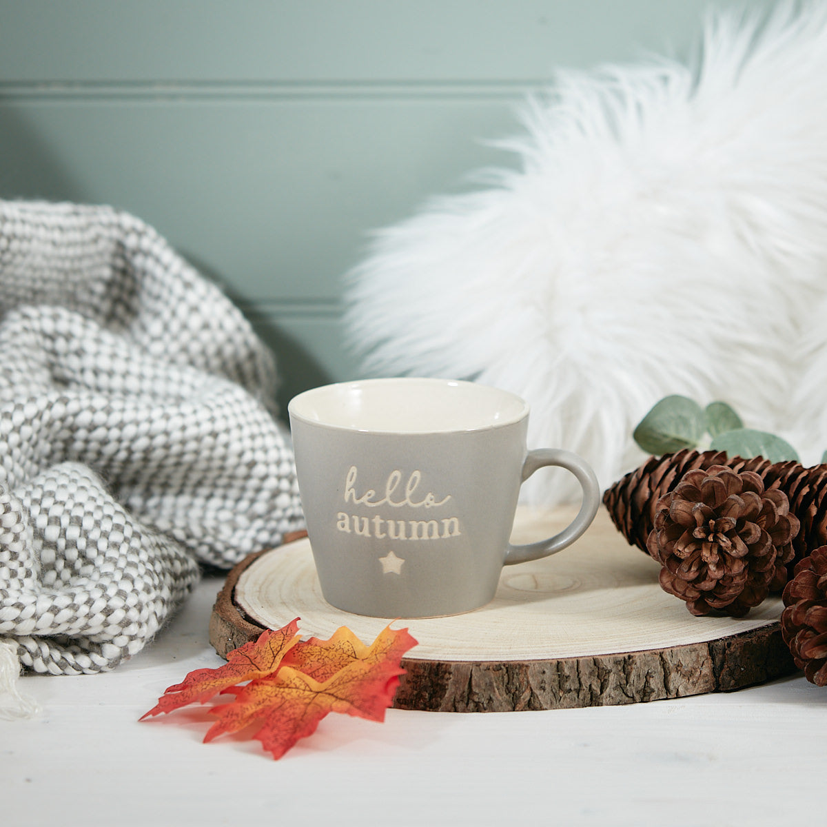 Hello autumn grey mug with star
