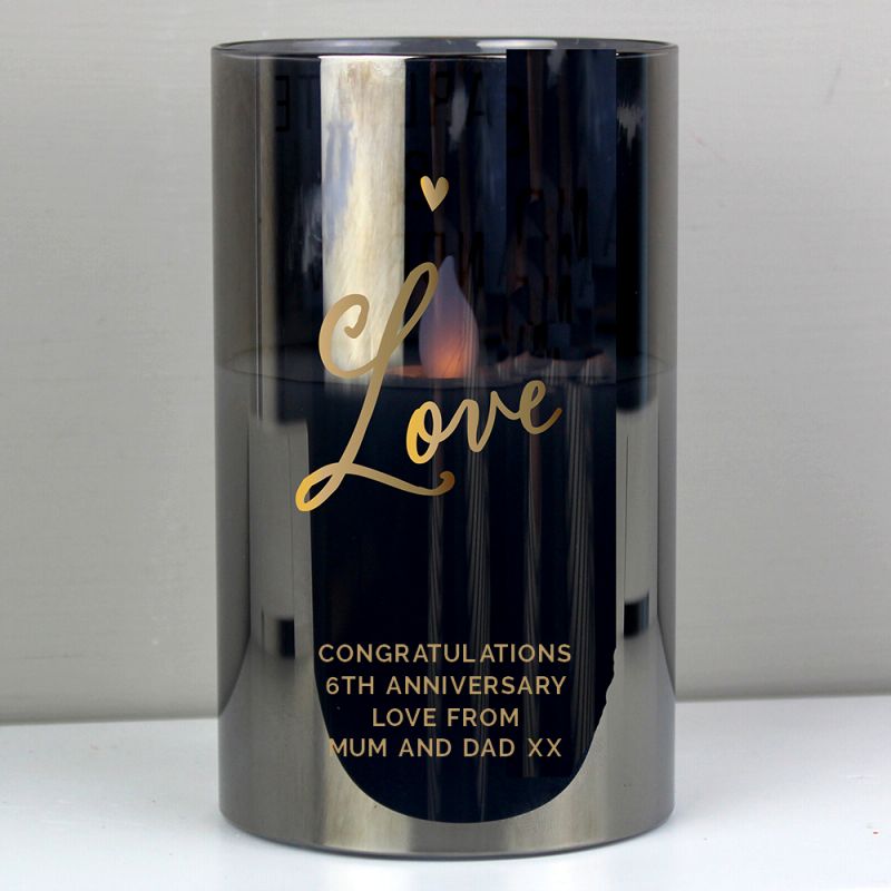 Smoked glass LED candle with personalised message