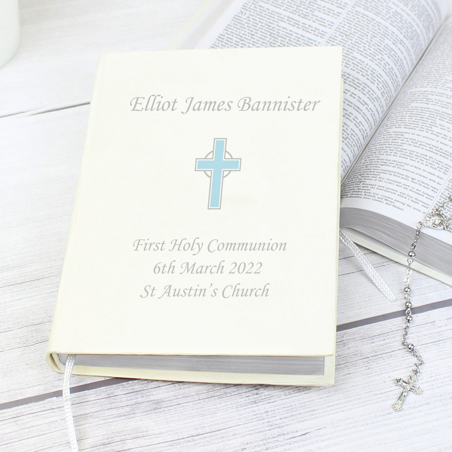 Personalised Eco-friendly Blue Cross Holy Bible