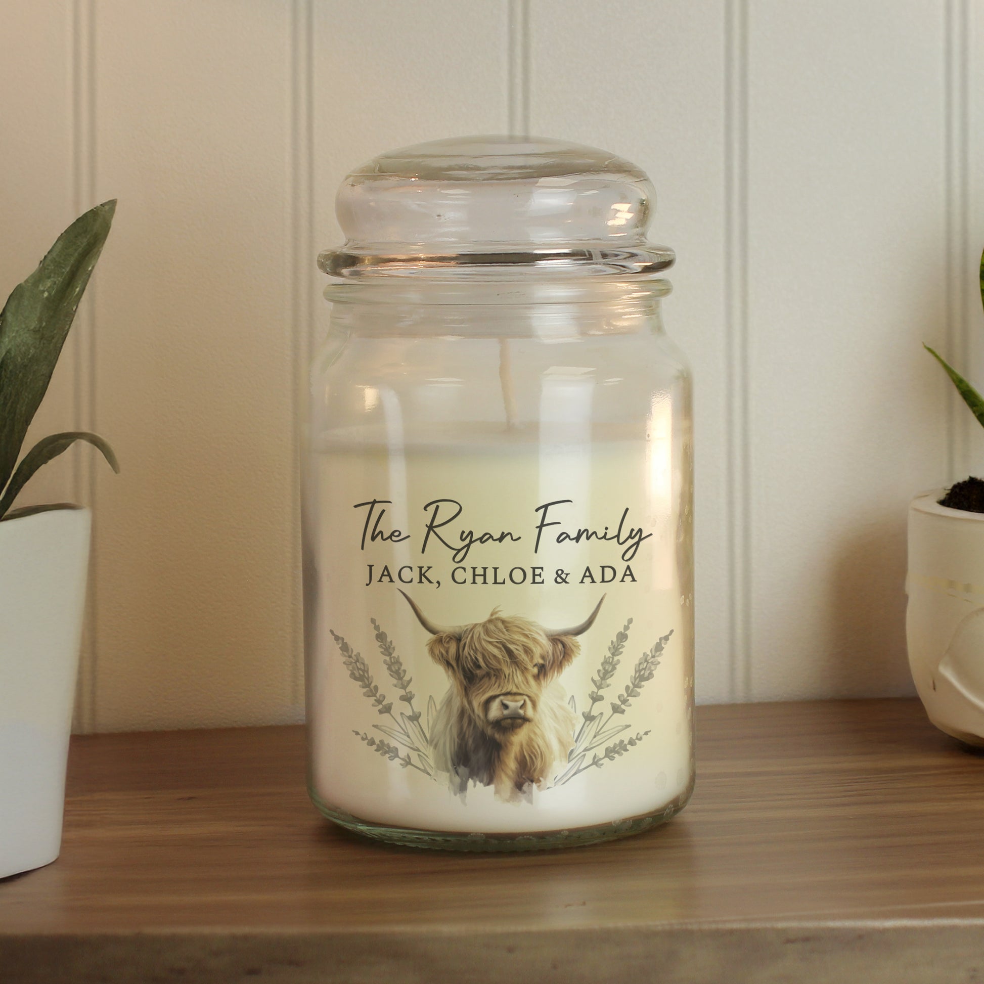 Personalised Highland Cow Large Jar Candle