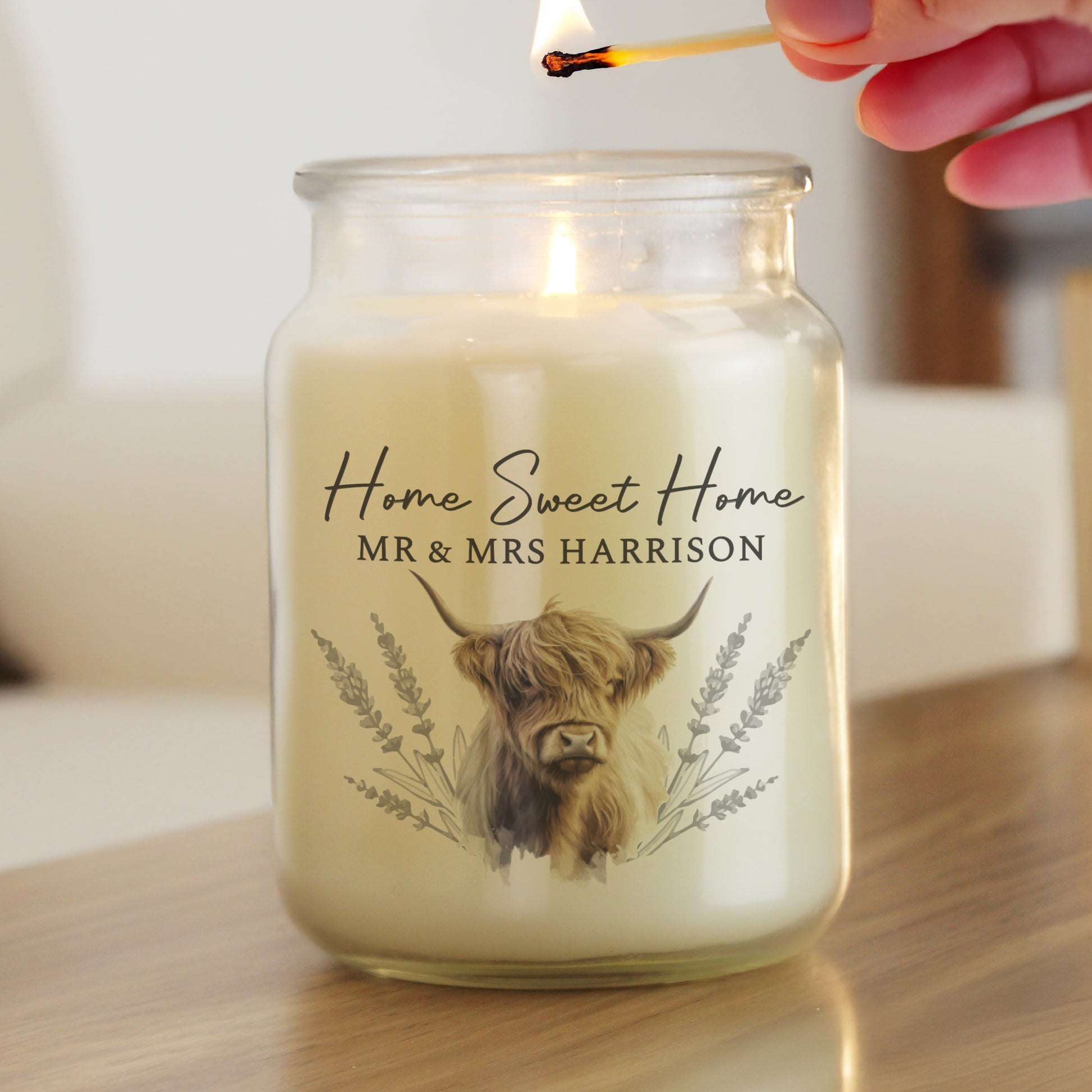 Personalised Highland Cow Large Jar Candle