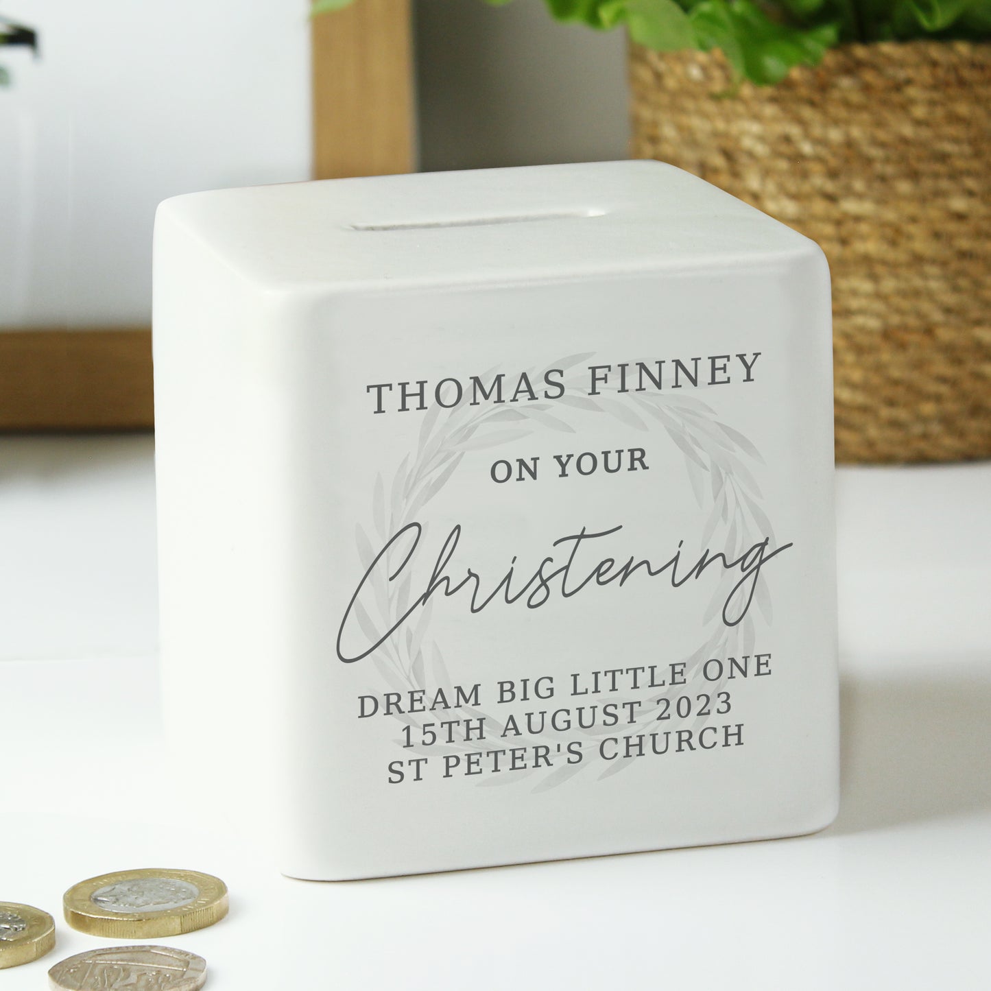 Money Box - Christening Ceramic Square Personalised