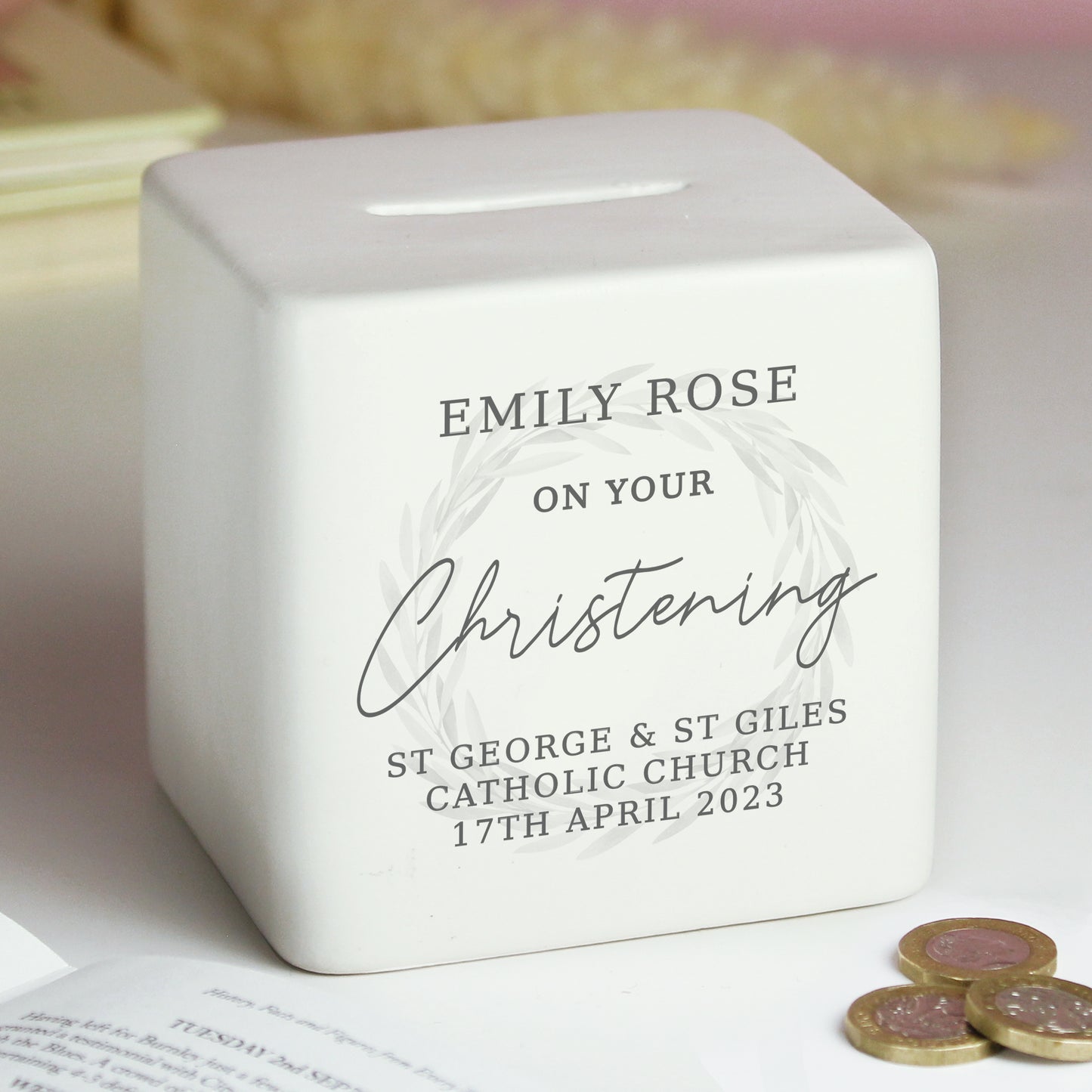 Money Box - Christening Ceramic Square Personalised