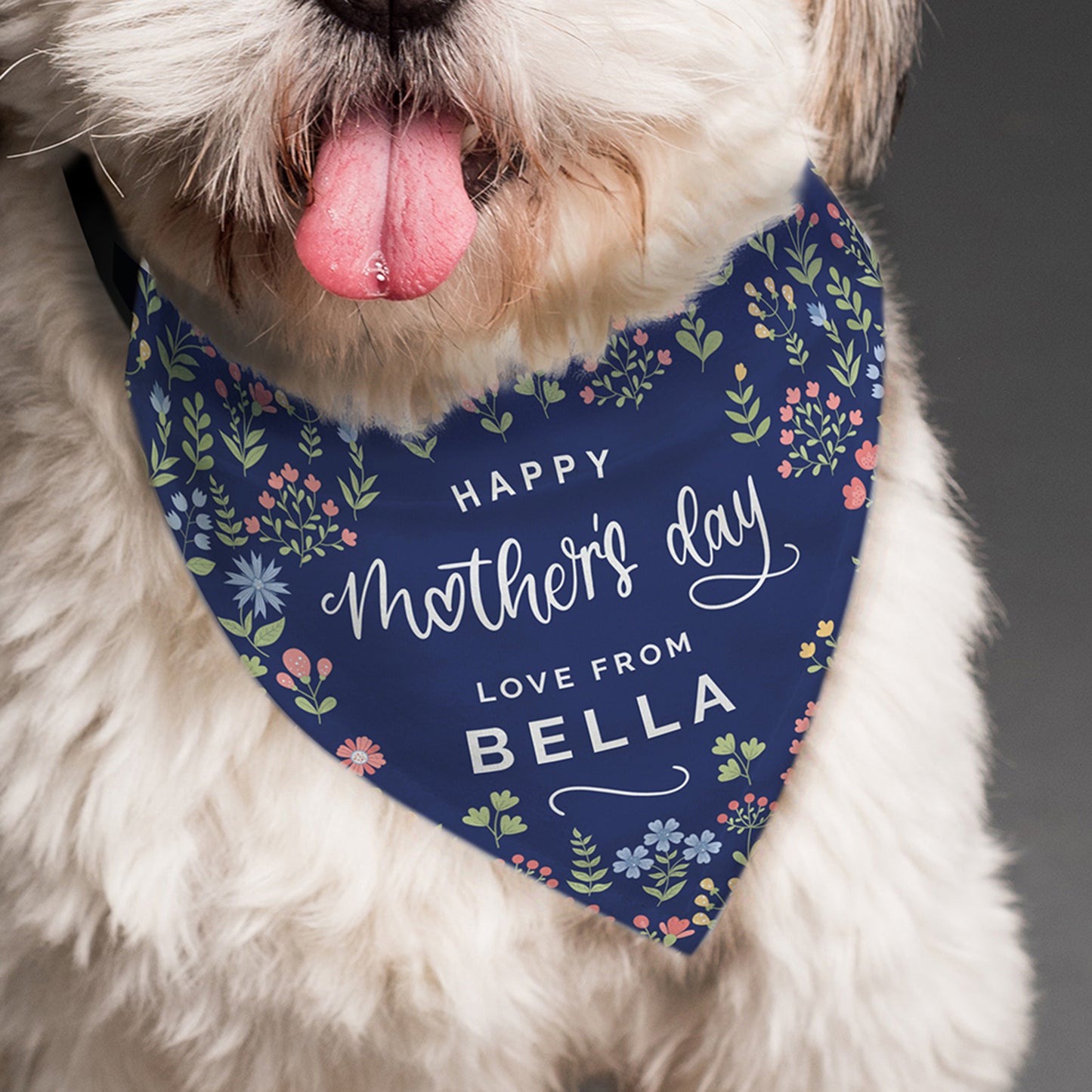 Personalised Mother's Day Dog Bandana shown in close up.