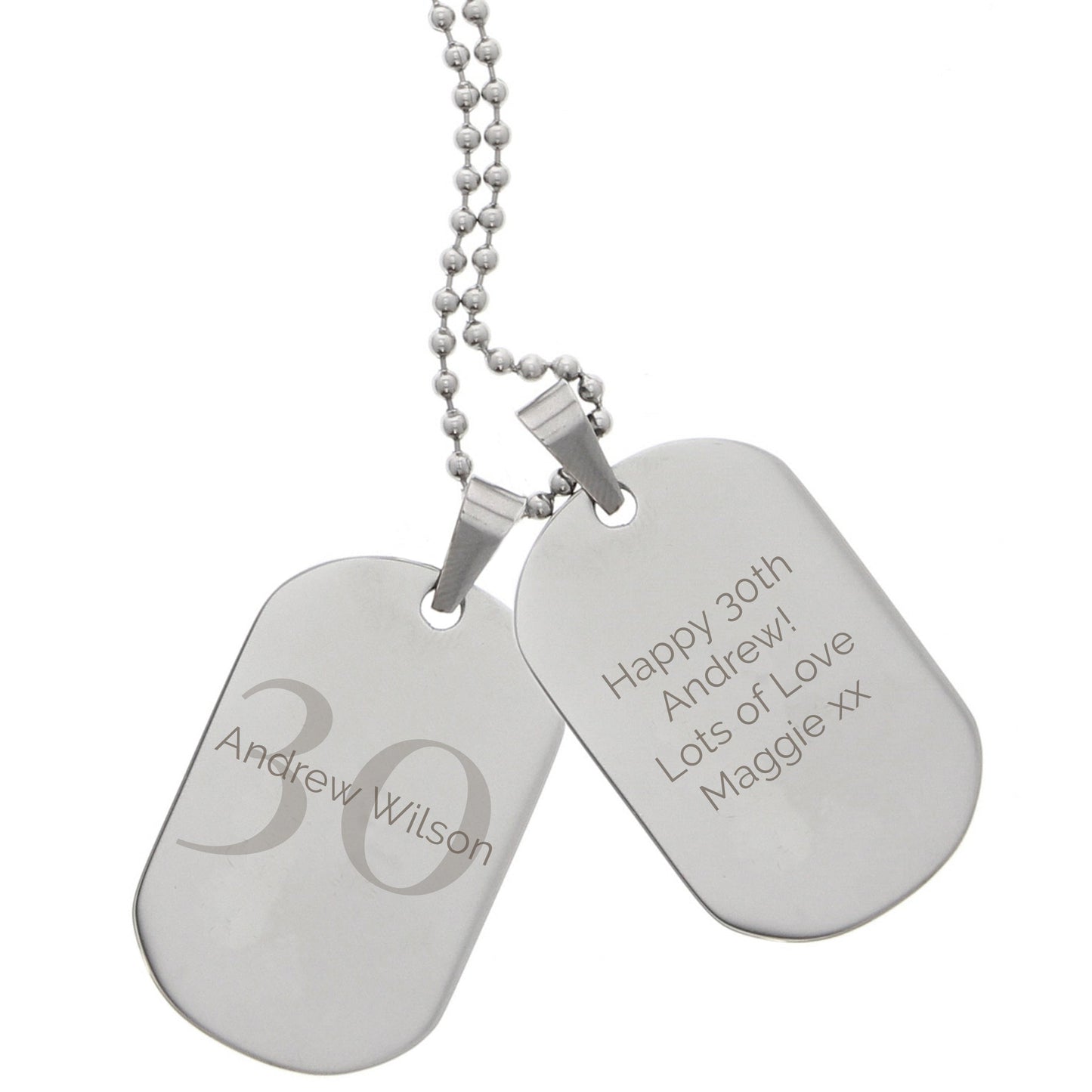 Personalised 30th Stainless Steel Double Dog Tag Necklace