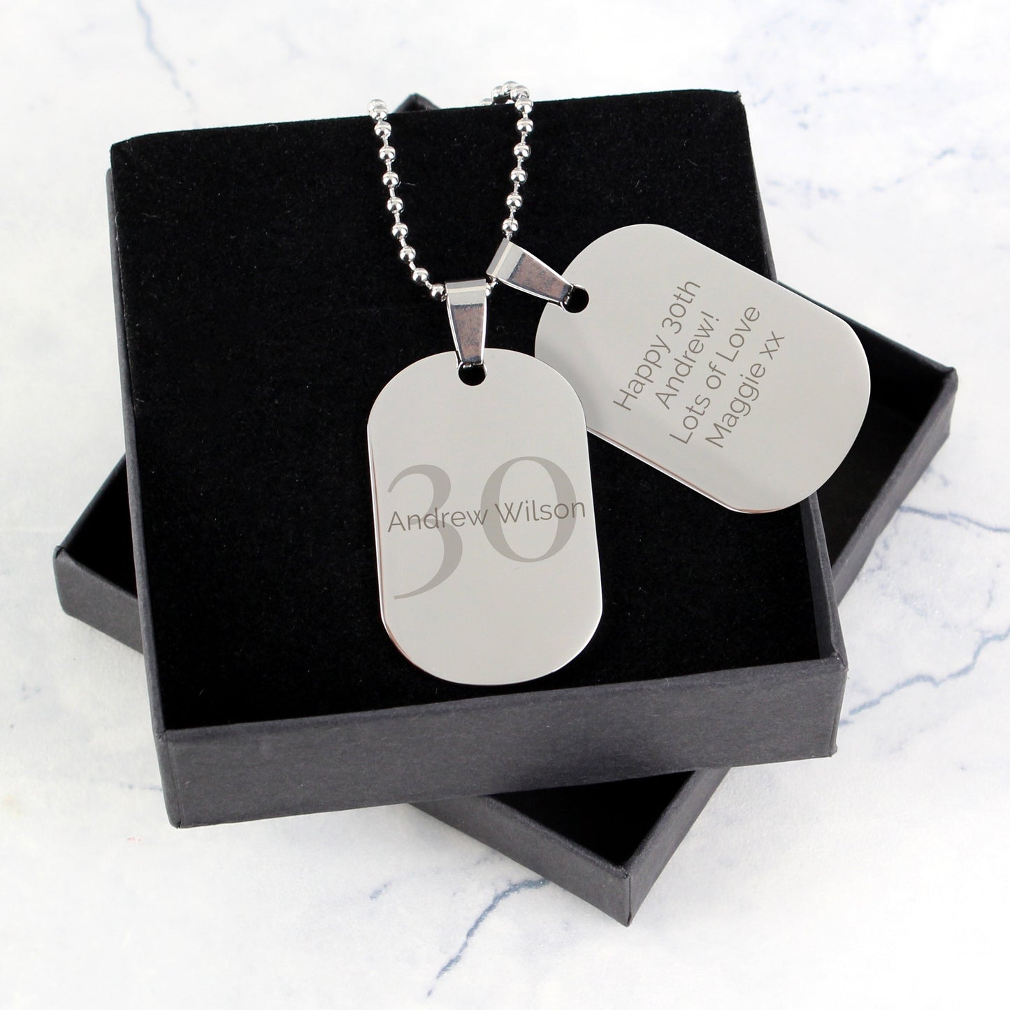 Personalised 30th  Stainless Steel Double Dog Tag Necklace