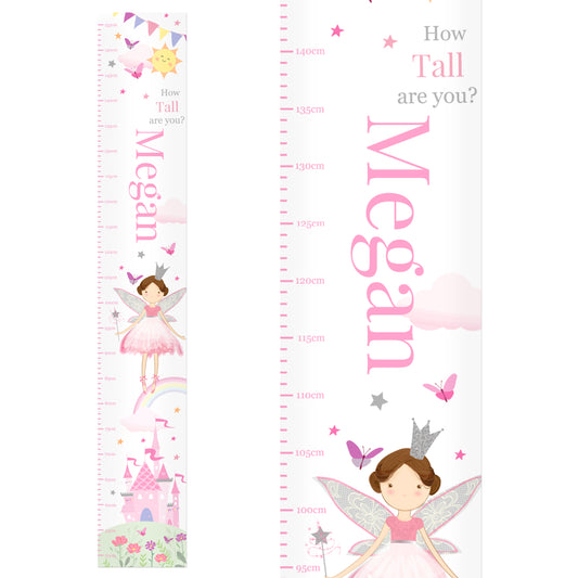 Personalised growth chart with fairy design and name 'Megan' on a white background
