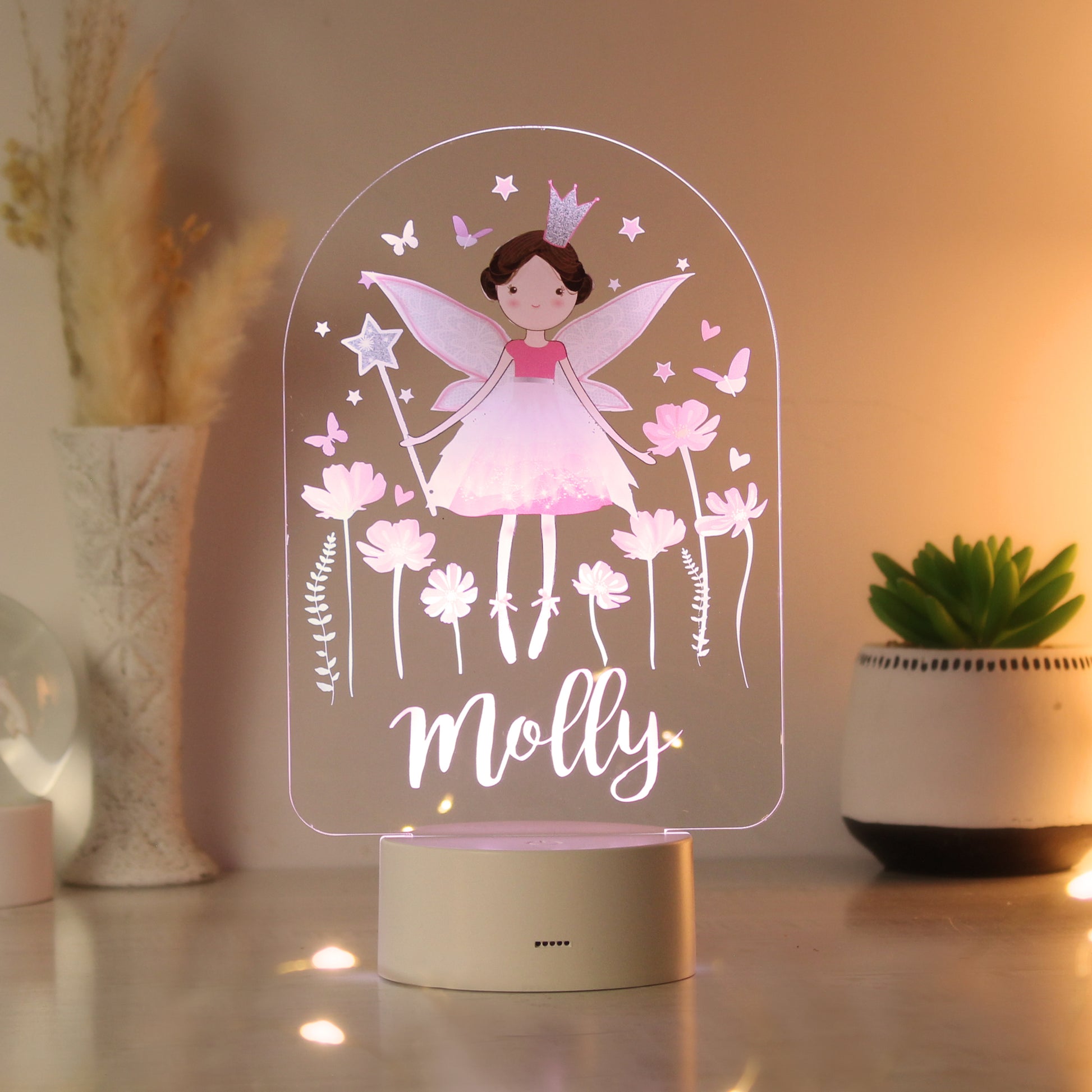 Fairy-themed night light with 'Molly' on a neutral background