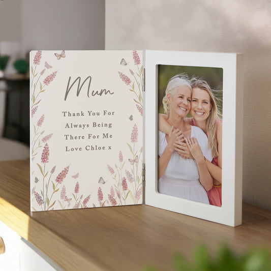 Personalised photo frame with floral design and a photo of two women hugging.