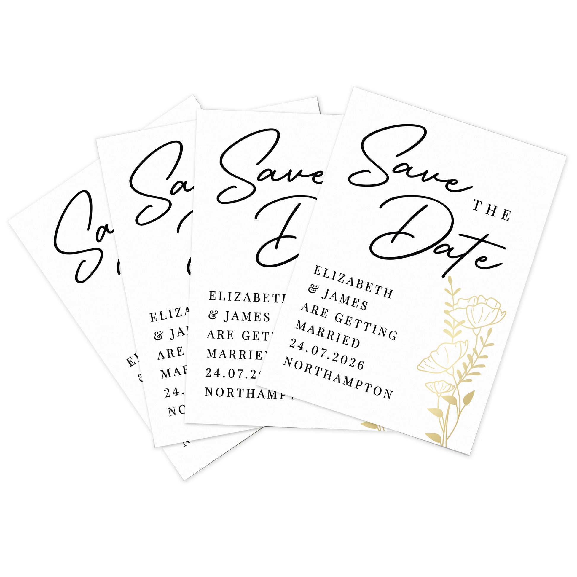 Save the Date cards with floral design on a white background