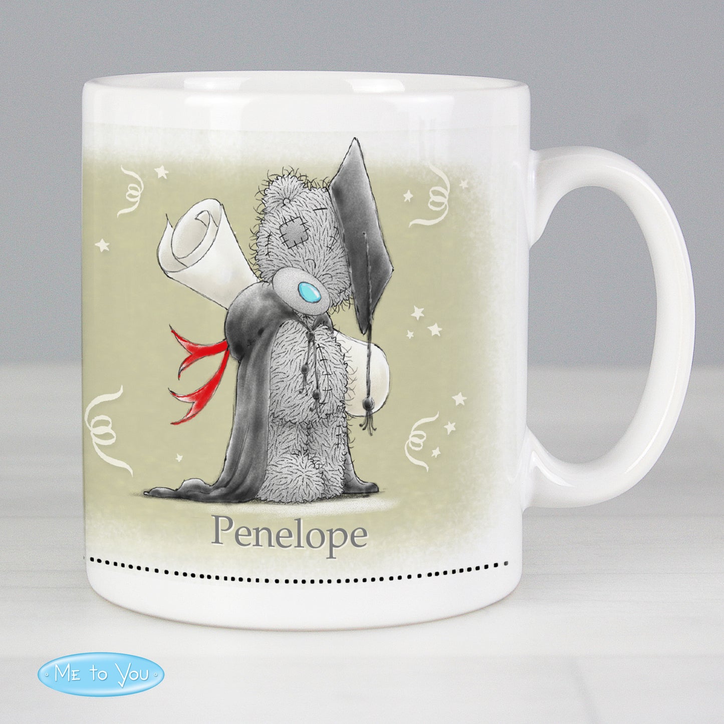 Mug with a character design and 'Penelope' text on a light background
