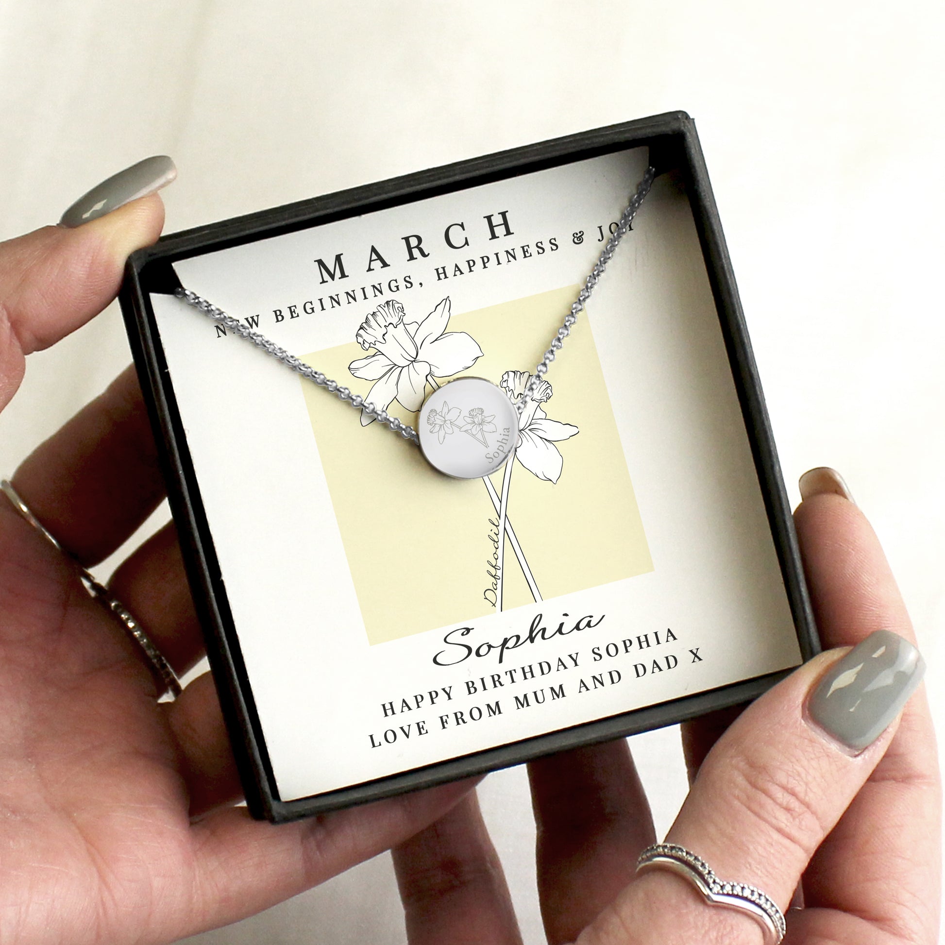 Necklace in a gift box with personalised message