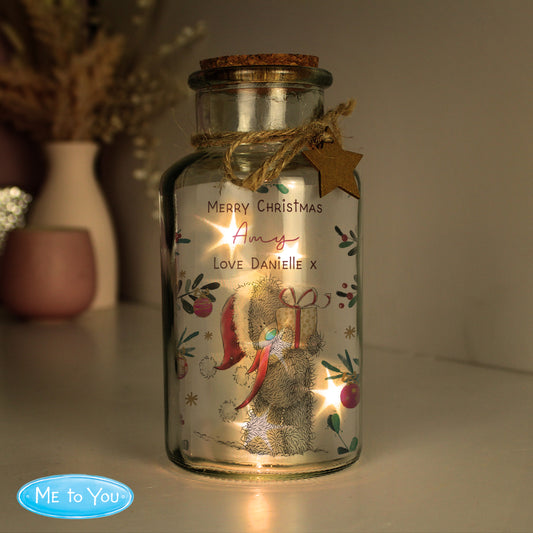 Decorative glass jar with a teddy bear design and 'Merry Christmas' message, featuring the Me to You brand.