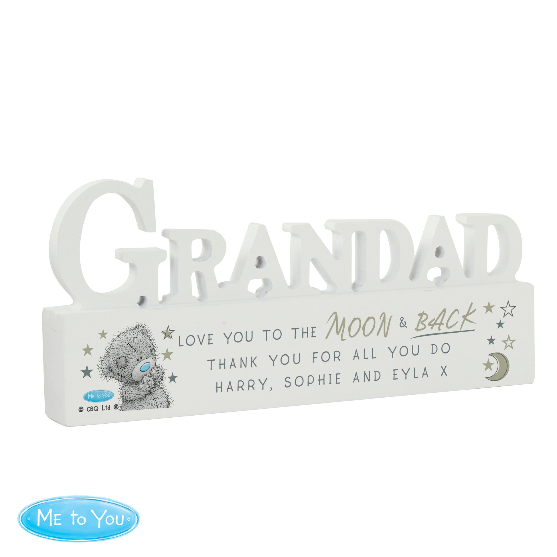 Decorative sign for Grandad with a bear illustration and personalised text on a white background.