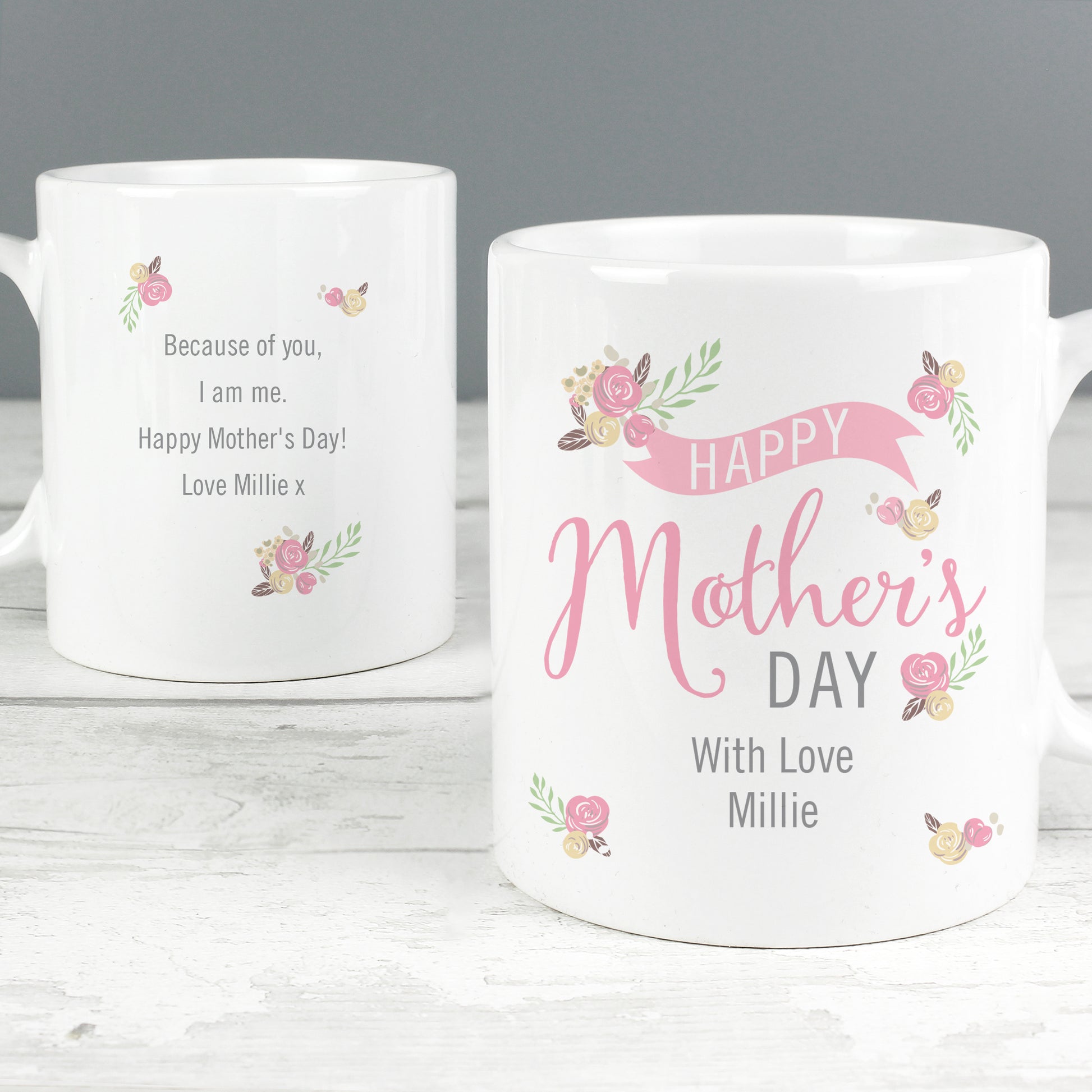 Personalised Mother's Day Mug shown on a table.