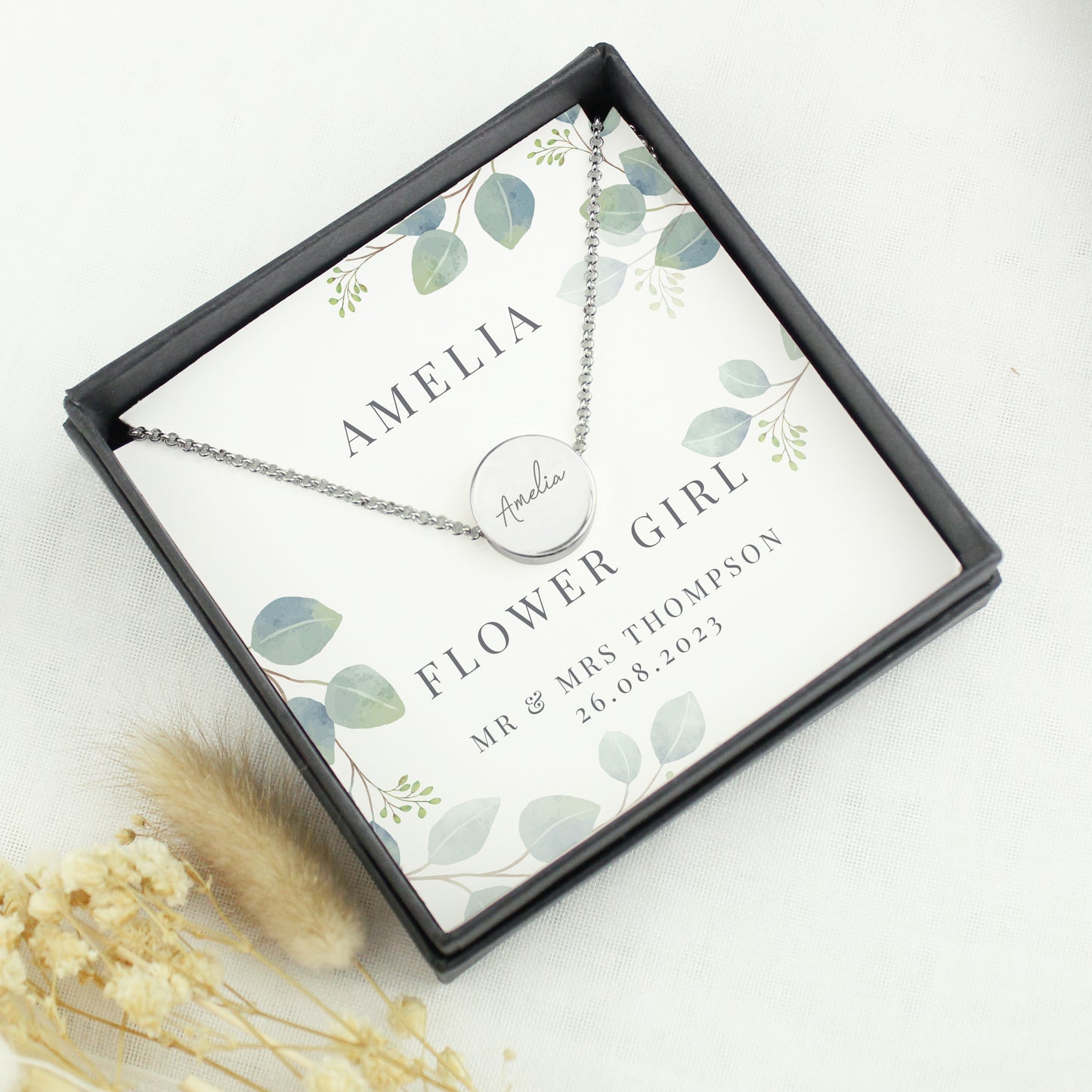 Personalised Botanical Sentiment Silver Tone Necklace & Box