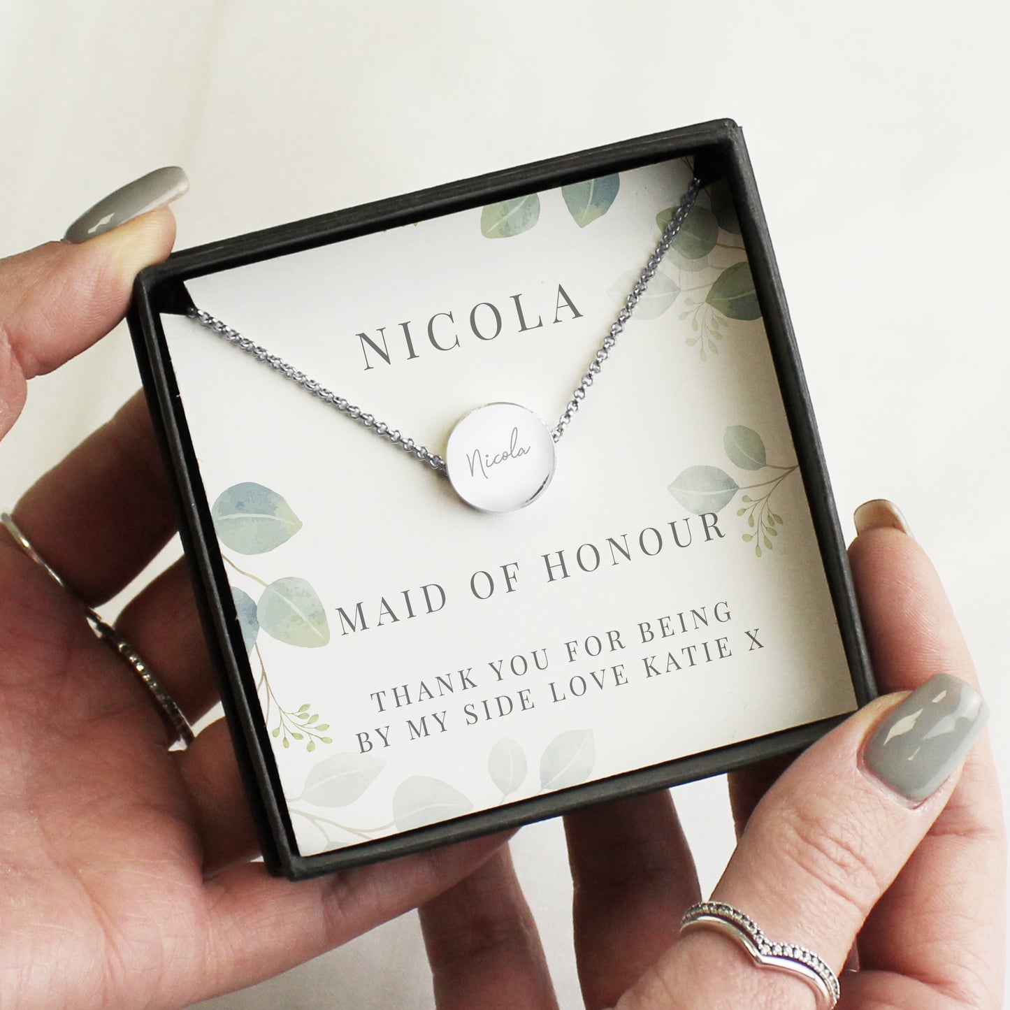 Personalised Botanical Sentiment Silver Tone Necklace & Box