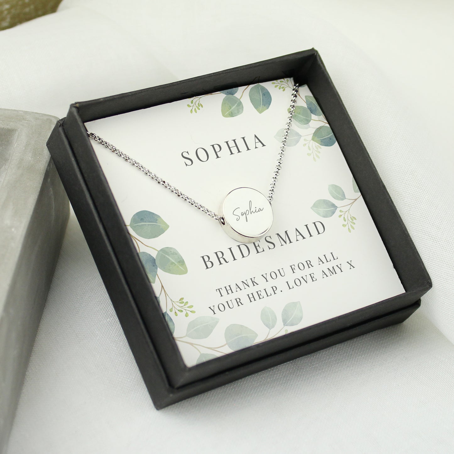 Personalised Botanical Sentiment Silver Tone Necklace & Box