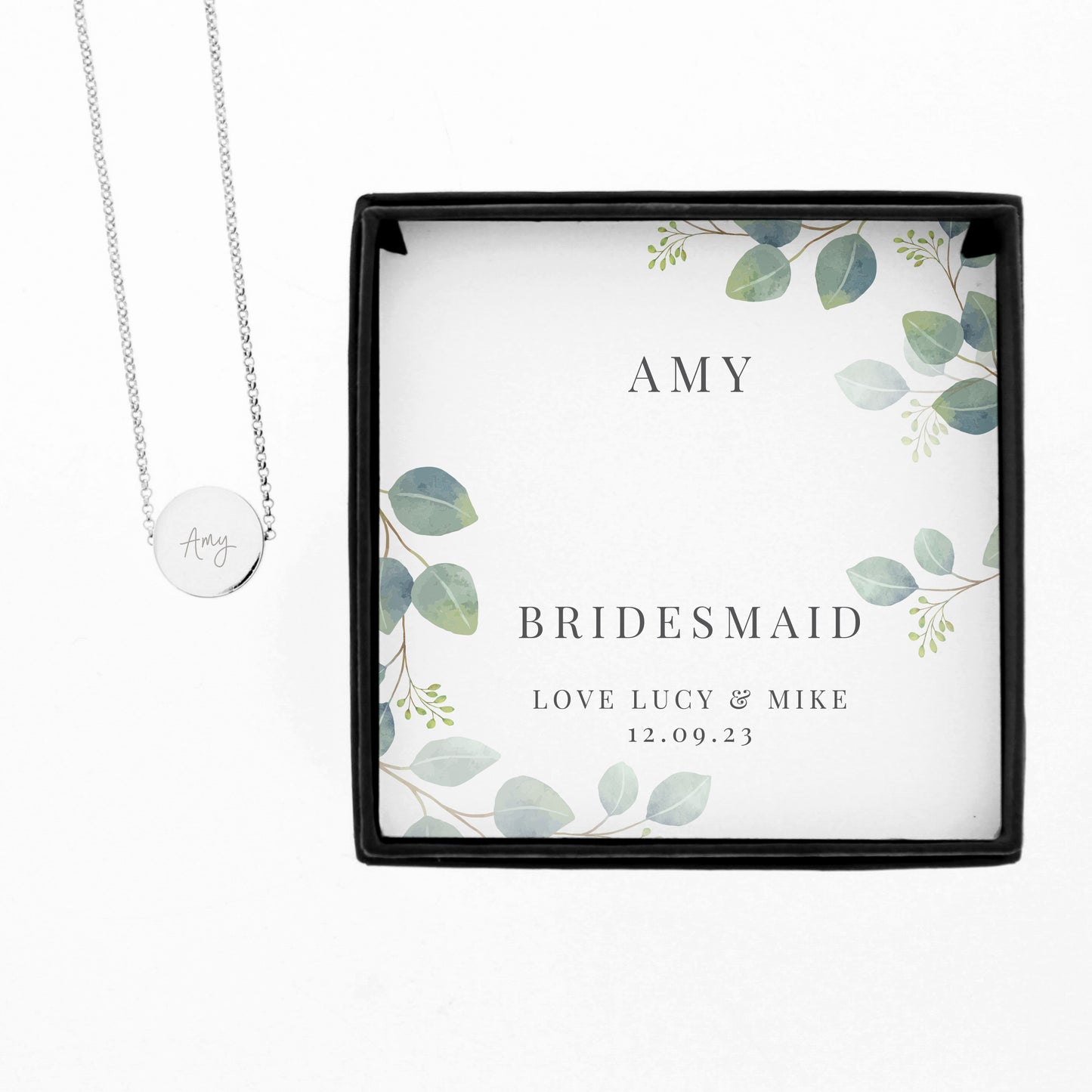 Personalised Botanical Sentiment Silver Tone Necklace & Box