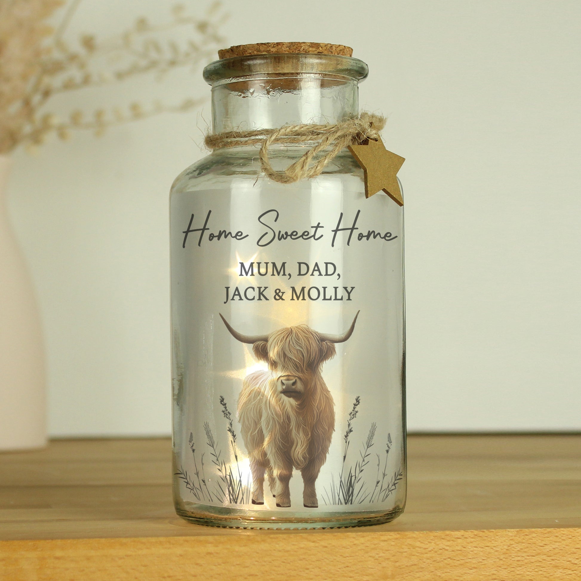 Personalised Highland Cow LED Liht Up Jar
