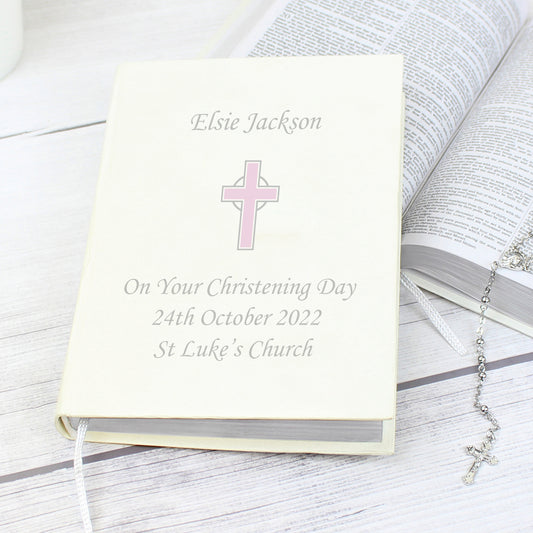 Holy Bible - Eco-friendly Pink Cross Personalised