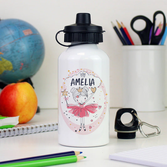 White water bottle with 'Amelia' design on a desk with stationery items
