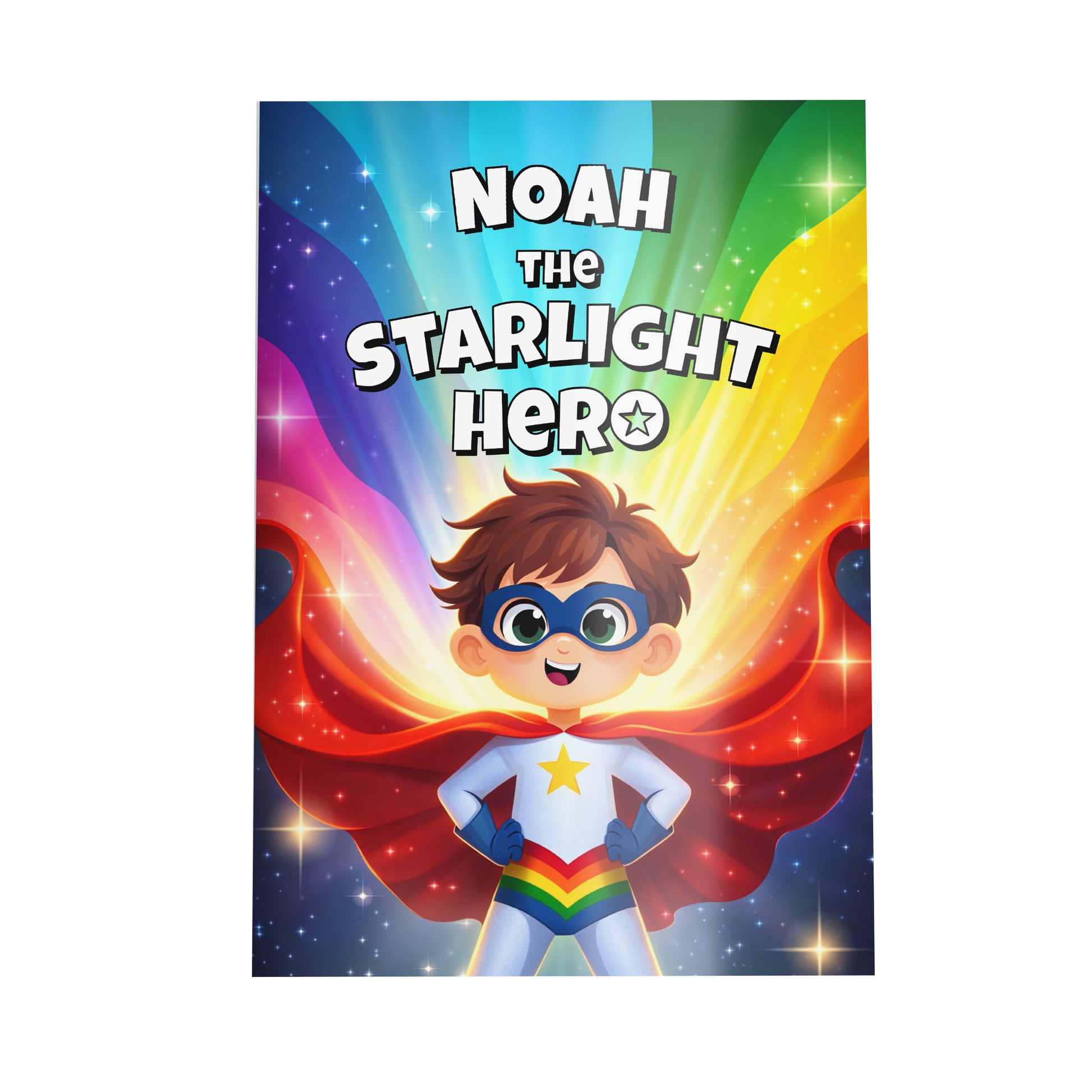 Book cover of 'Noah the Starlight Hero' with a superhero character and colorful design.
