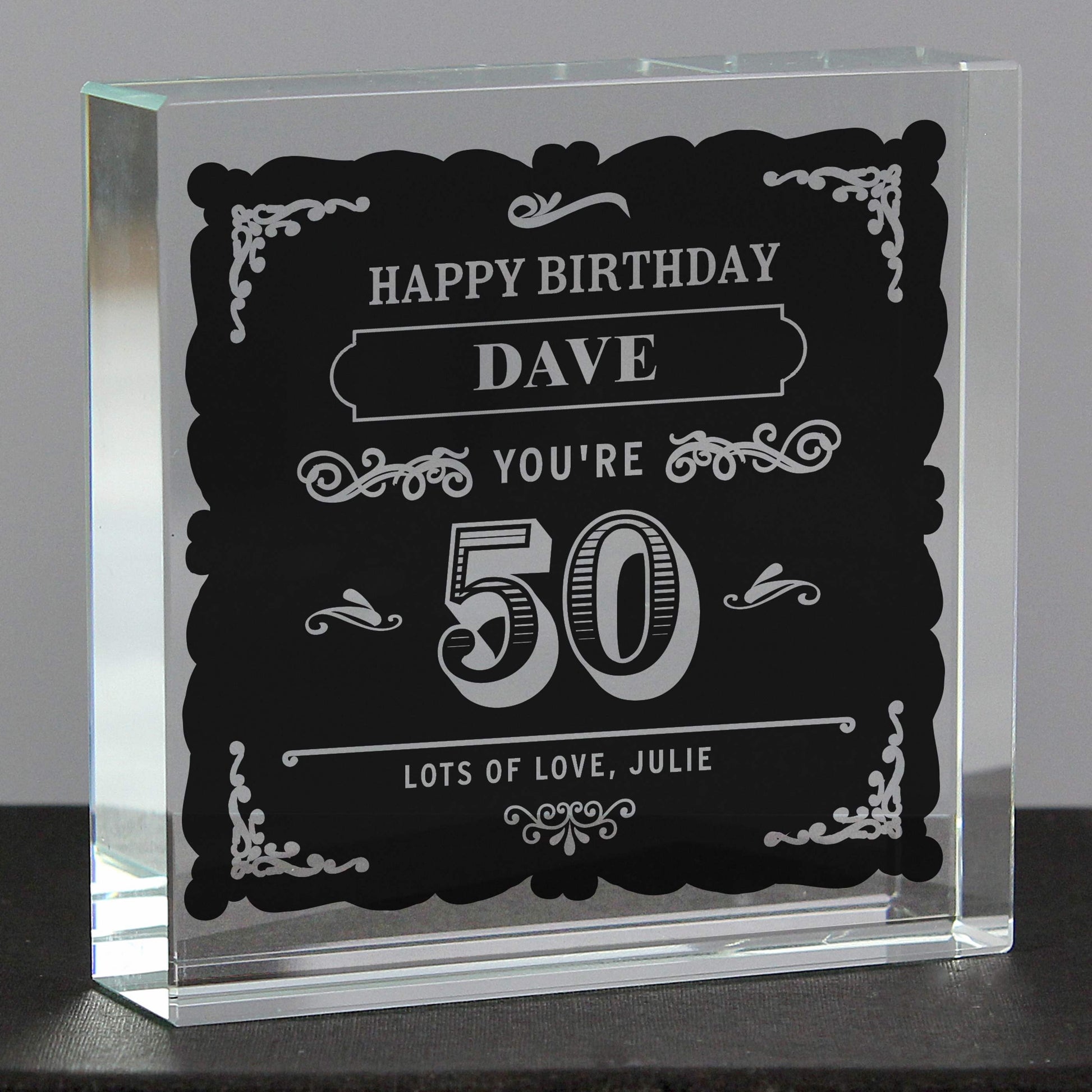 Personalised Birthday 50th Vintage Typography Crystal Token