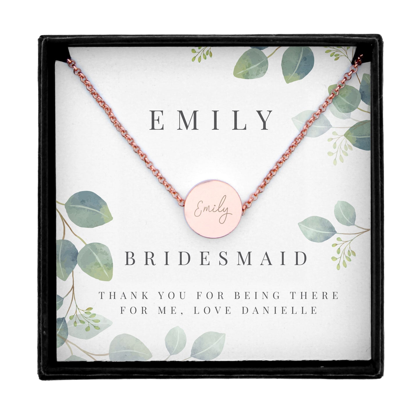 Personalised Botanical Sentiment Rose Gold Tone Necklace & Box