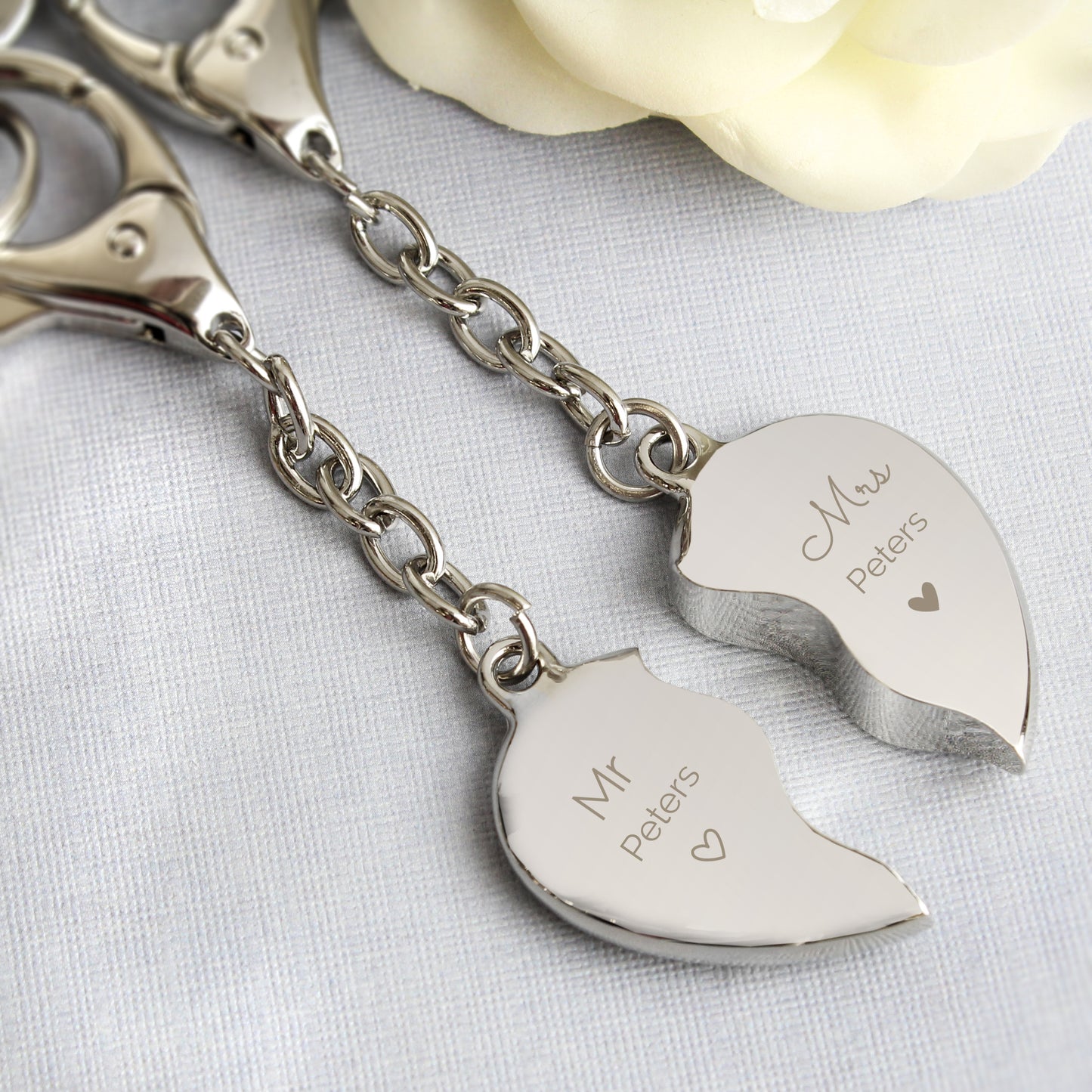 Personalised Mr & Mrs Two Hearts Keyring