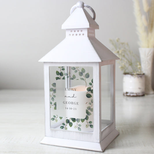 Engagement Gift - Personalised Botanical White Lantern