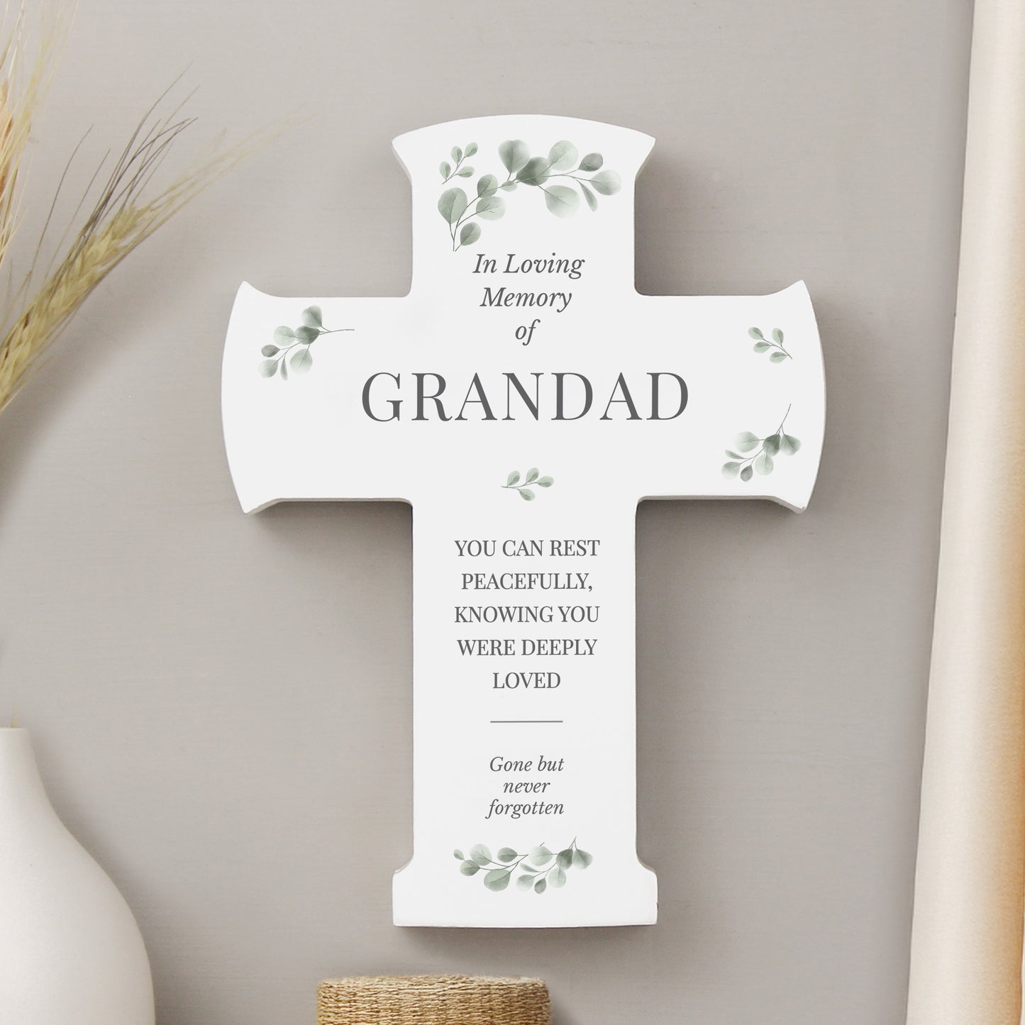 Memorial cross for Grandad on a neutral background