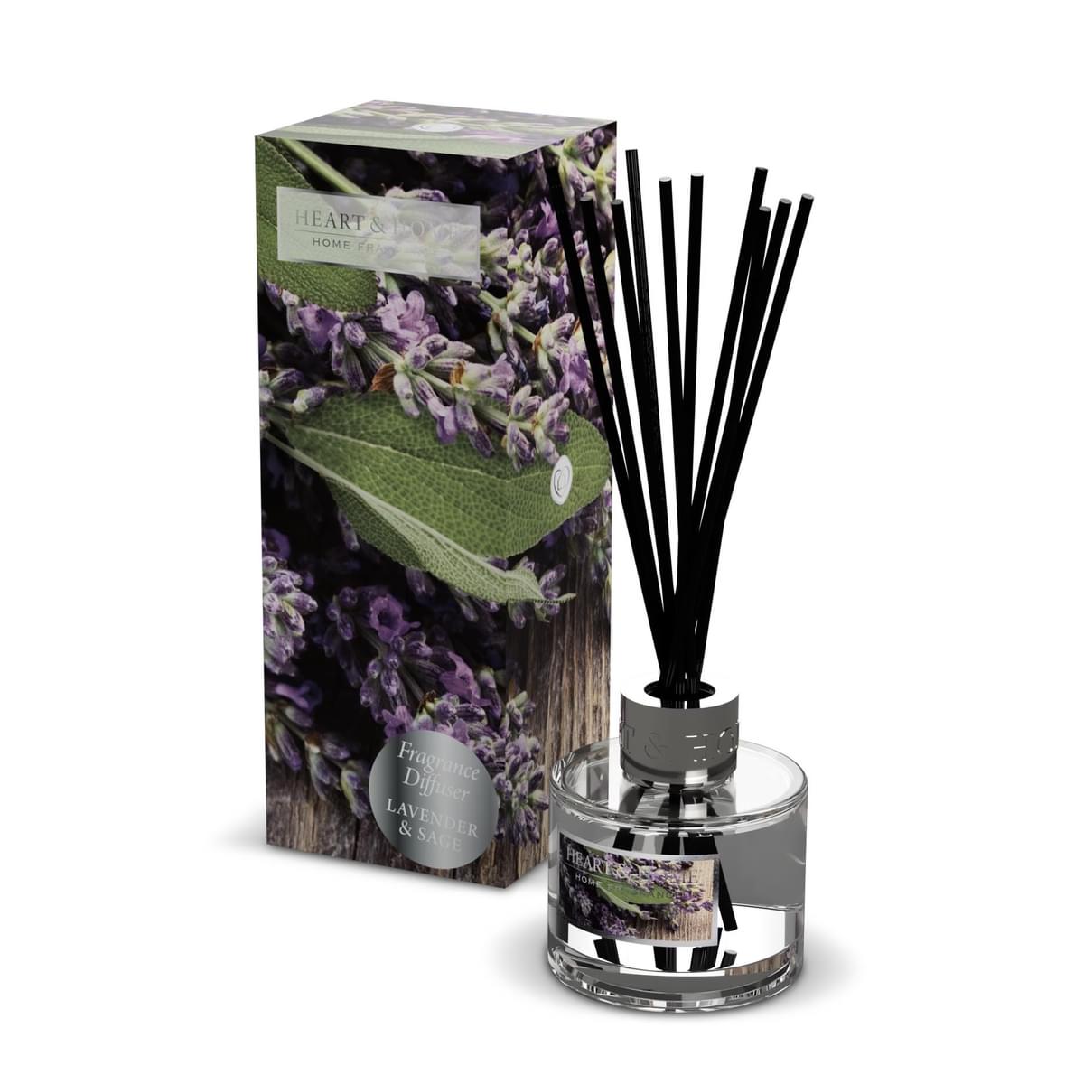 Image Showing Lavendar & Sage Reed Diffuser Alongside Matching Box