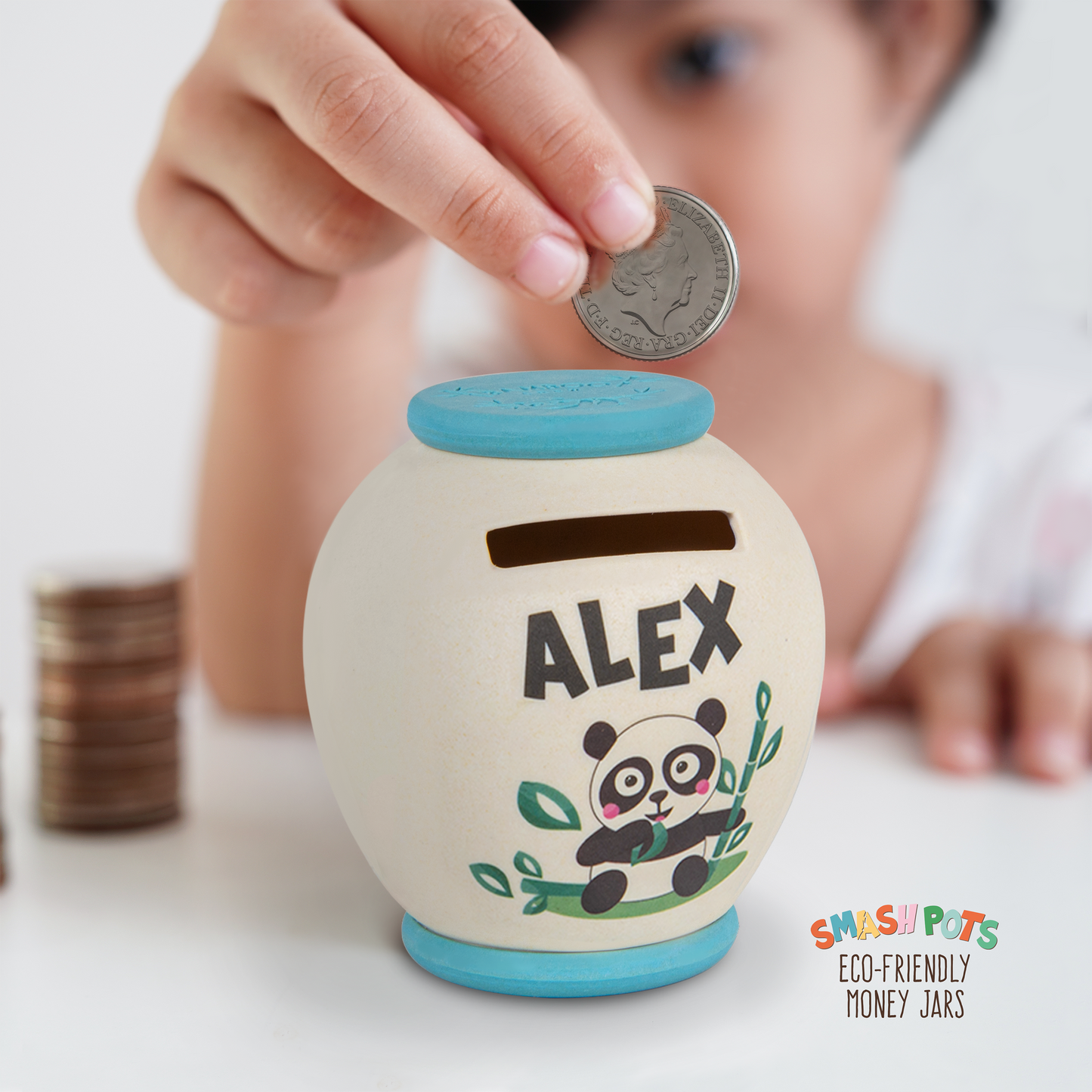 Alex single use Smash Pot with colourful image. Pot can be composted after use.